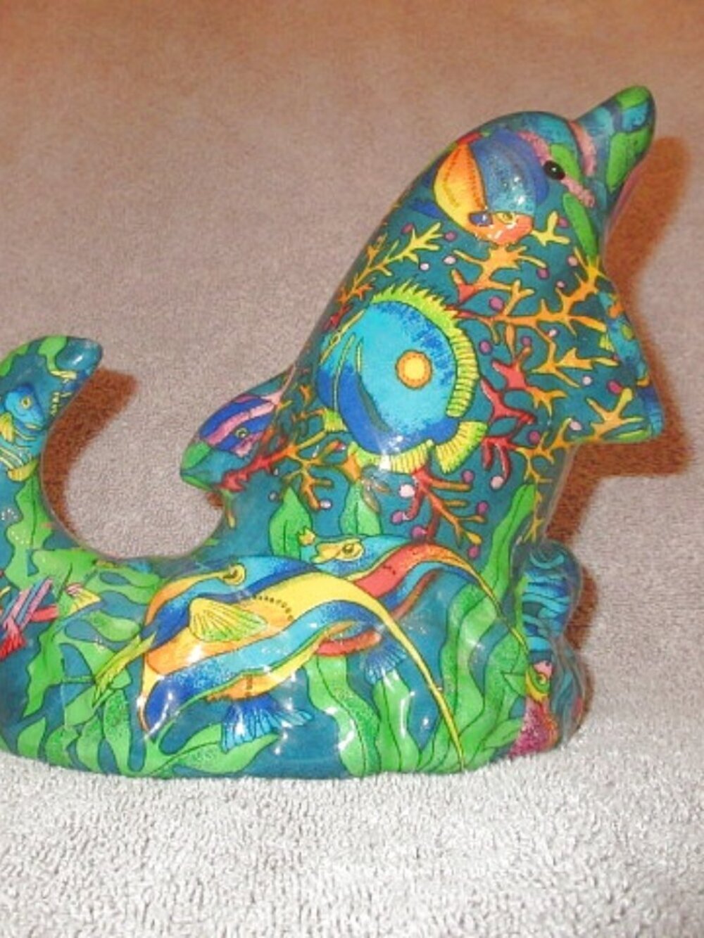 Vtg Porcelain Decoupage Dolphin Figurine 9" Under The Sea Aquatic Ocean Life